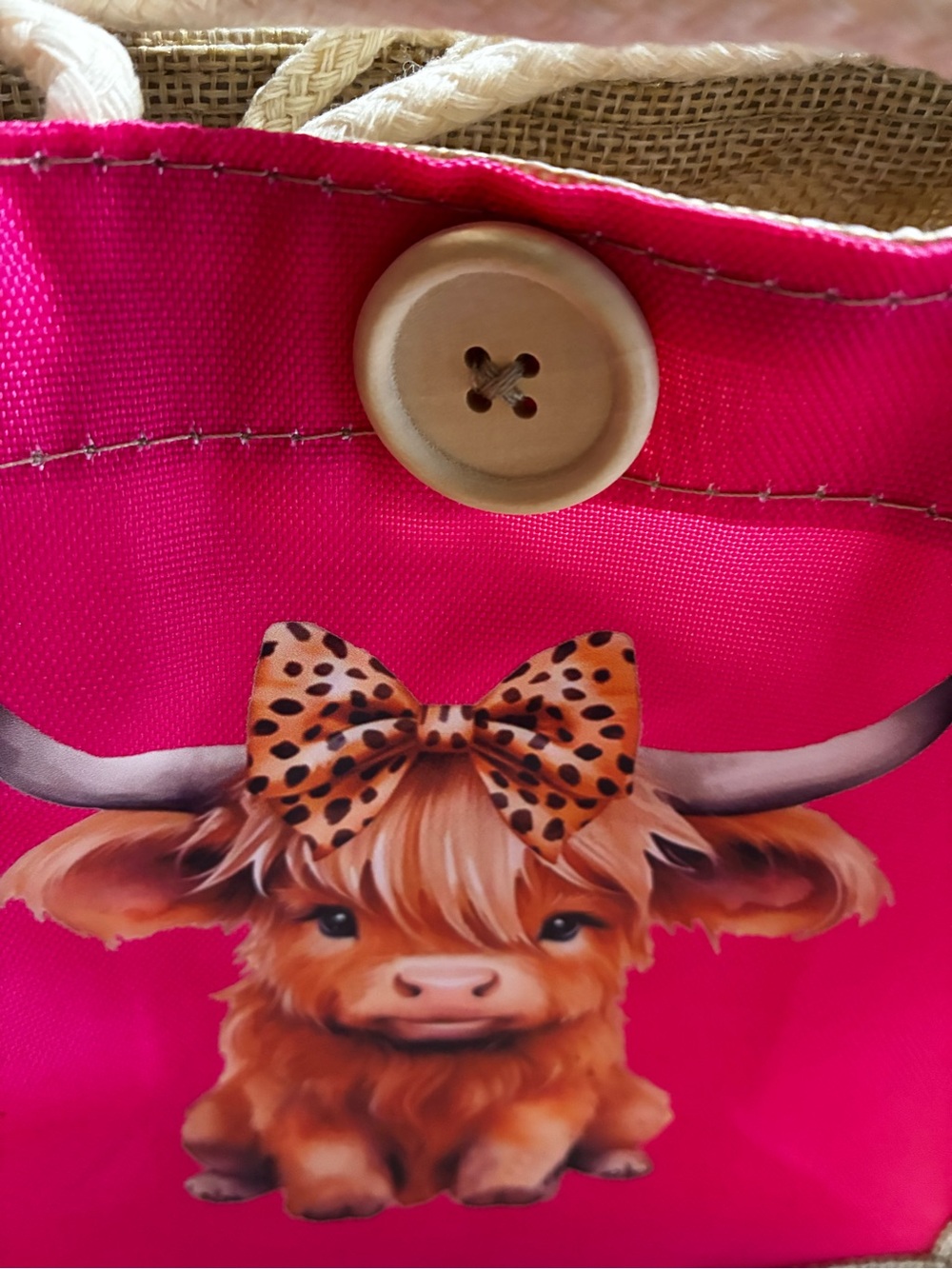 Hot pink Highland Cow mini Tote Bag with highland cow wristlet keychain - Picture 5 of 7